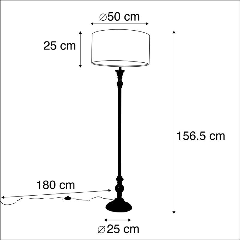 QAZQA Vloerlamp zwart met velours kap bloemen goud 50 cm - Classico