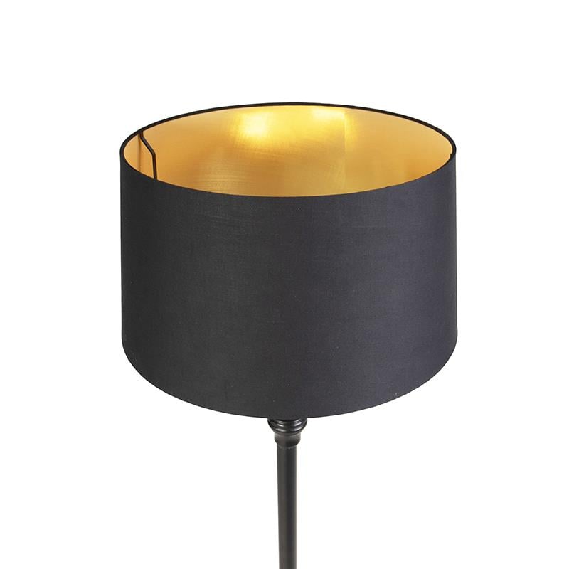 QAZQA Vloerlamp met katoenen kap zwart met goud 45 cm - Classico