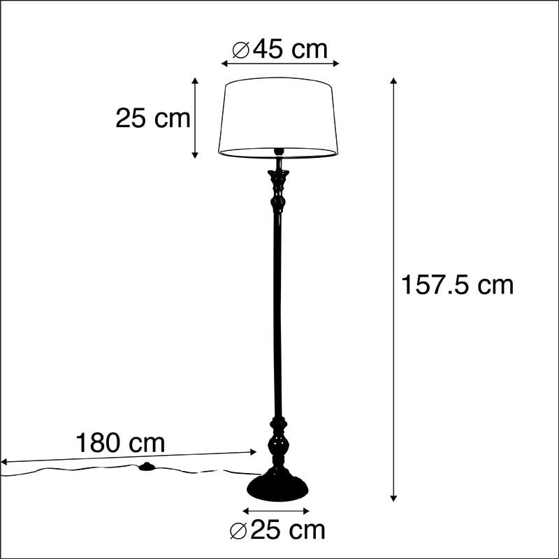 QAZQA Vloerlamp met katoenen kap zwart met goud 45 cm - Classico