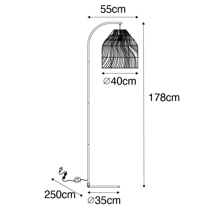 QAZQA Landelijke vloerlamp zwart met rotan - Sam