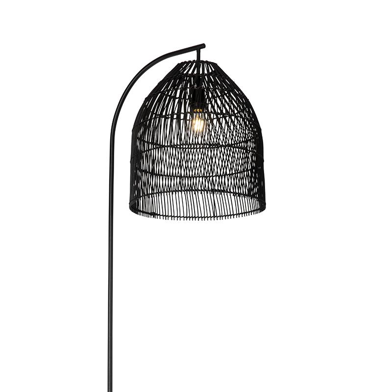 QAZQA Landelijke vloerlamp zwart met rotan - Sam