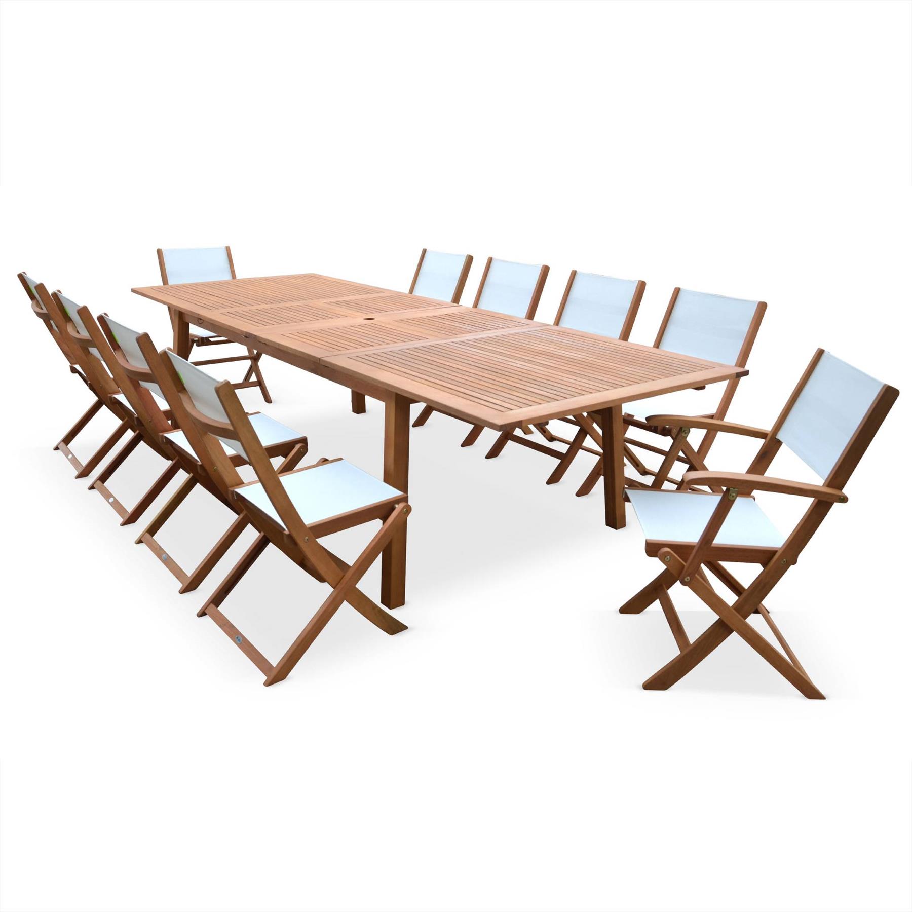 sweeek - Uitschuifbare houten tuintafel, 10 stoelen