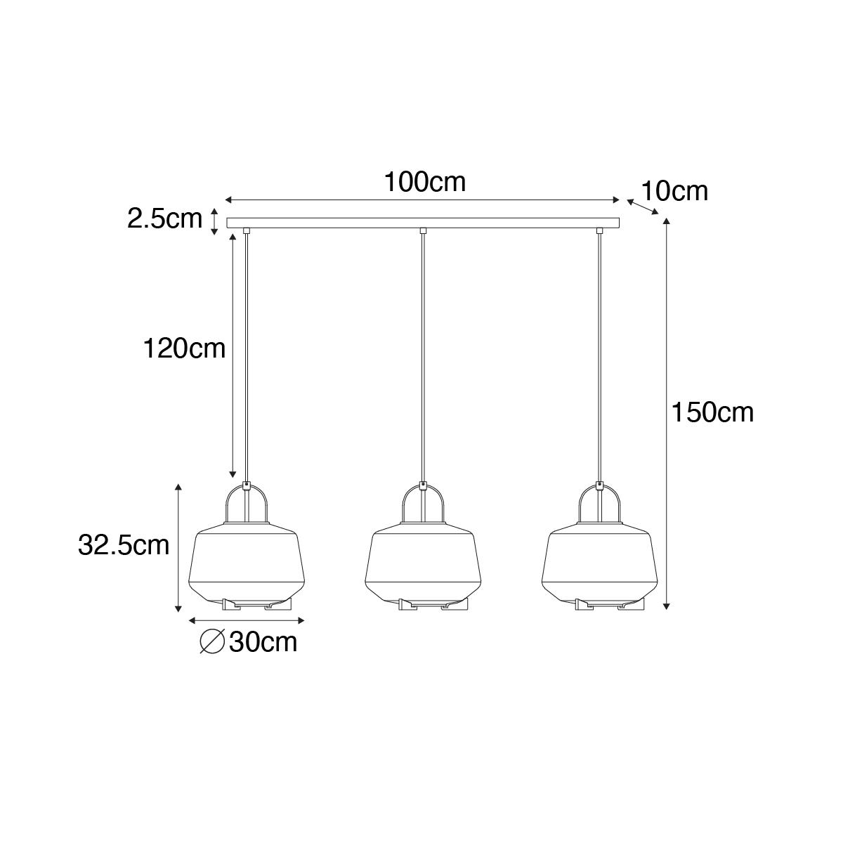 QAZQA Hanglamp goud met amber glas 30 cm langwerpig 3-lichts - Kevin