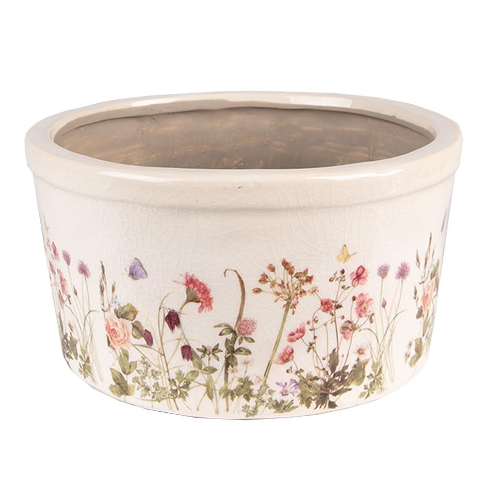 Clayre & Eef Bloempot  Ø 19x10 cm Roze Beige Keramiek Bloemen Bloempot