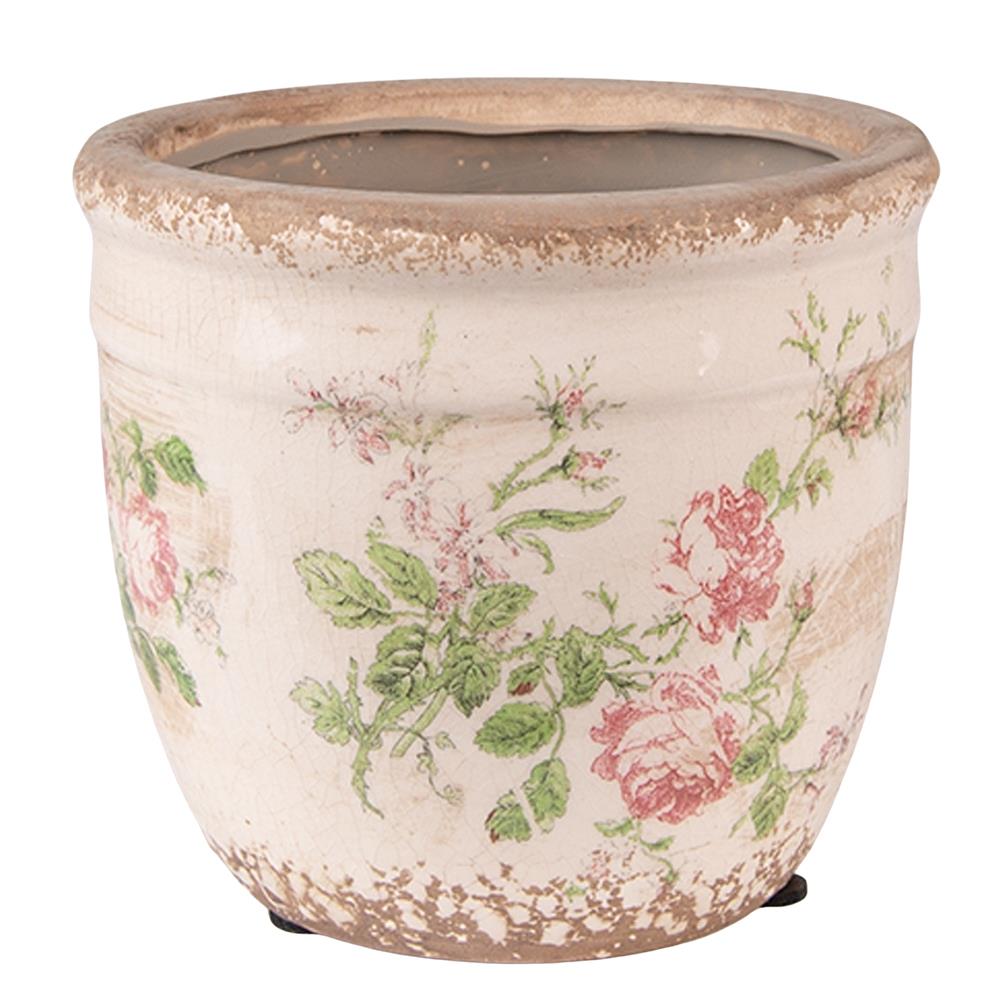 Clayre & Eef Bloempot  Ø 12x11 cm Roze Beige Keramiek Bloemen Bloempot