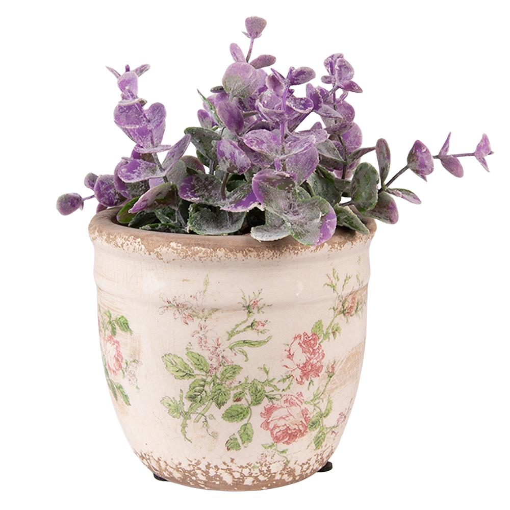 Clayre & Eef Bloempot  Ø 12x11 cm Roze Beige Keramiek Bloemen Bloempot