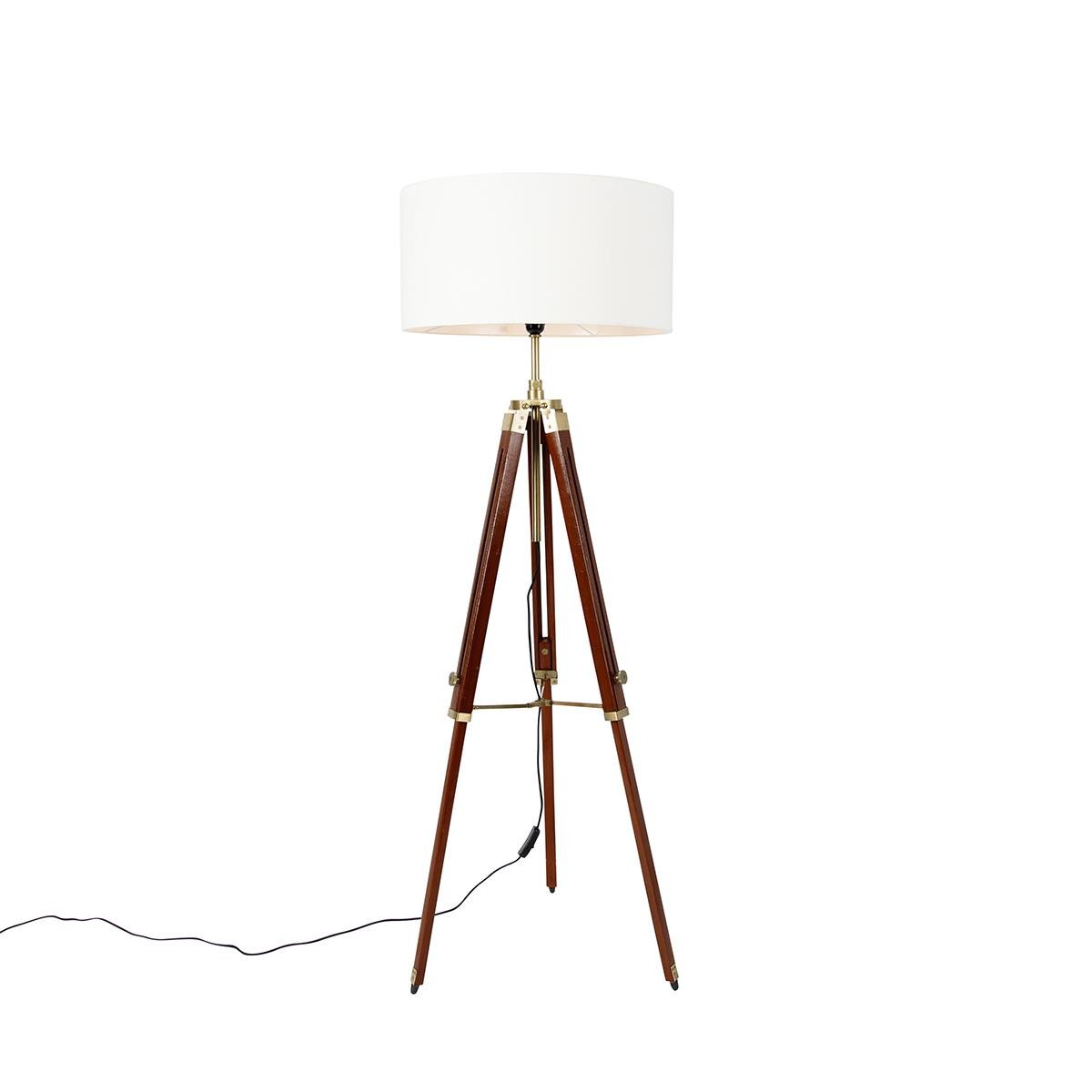 QAZQA Vintage vloerlamp messing met kap wit 50 cm tripod - Cortin