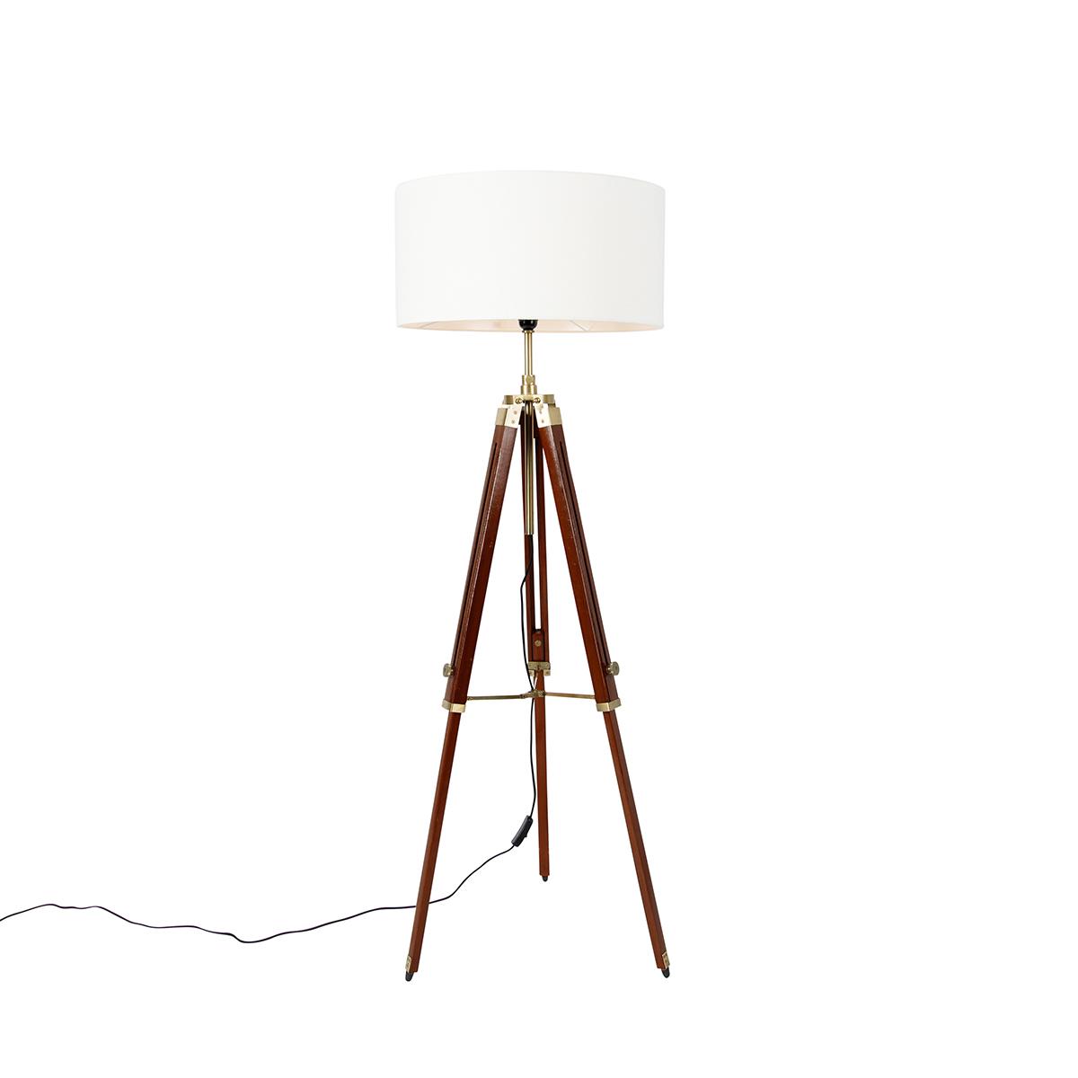 QAZQA Vintage vloerlamp messing met kap wit 50 cm tripod - Cortin