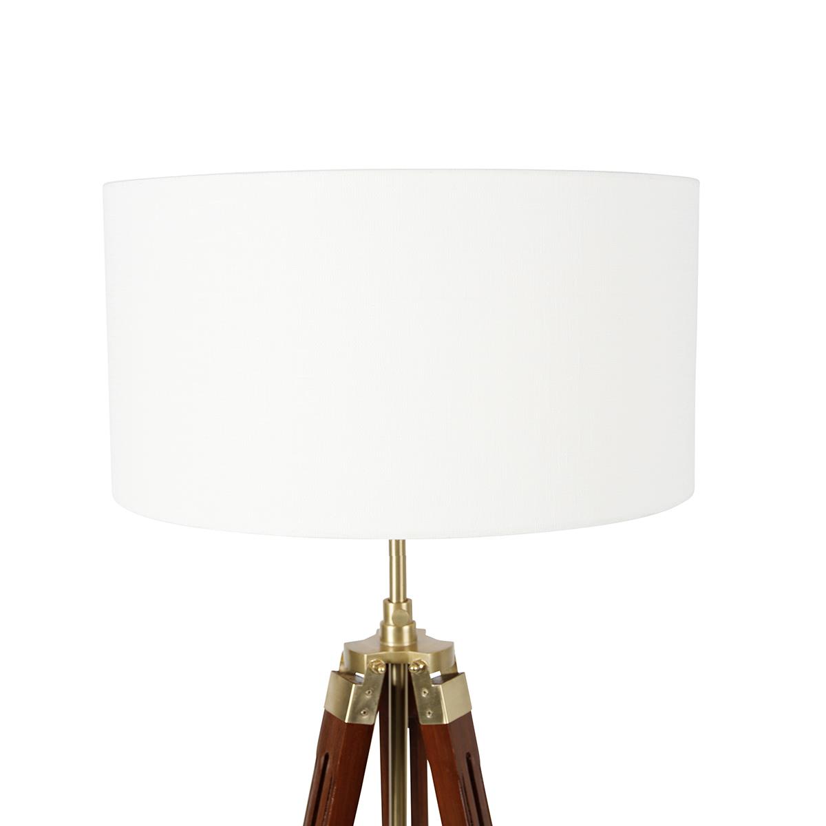 QAZQA Vintage vloerlamp messing met kap wit 50 cm tripod - Cortin