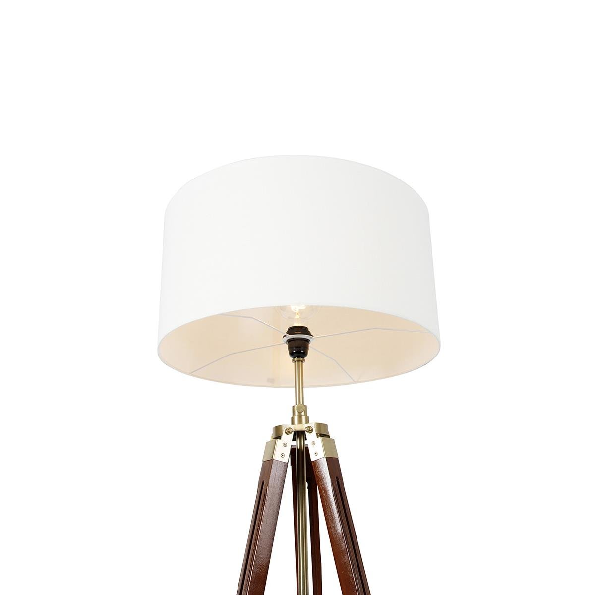 QAZQA Vintage vloerlamp messing met kap wit 50 cm tripod - Cortin