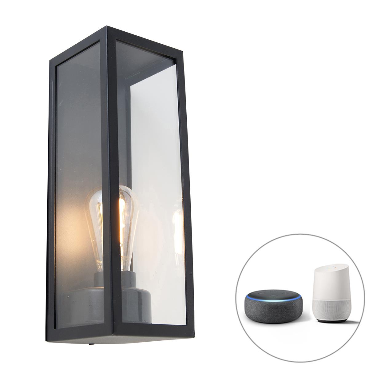 QAZQA Smart buiten wandlamp zwart met glas incl. Wifi ST64 -
