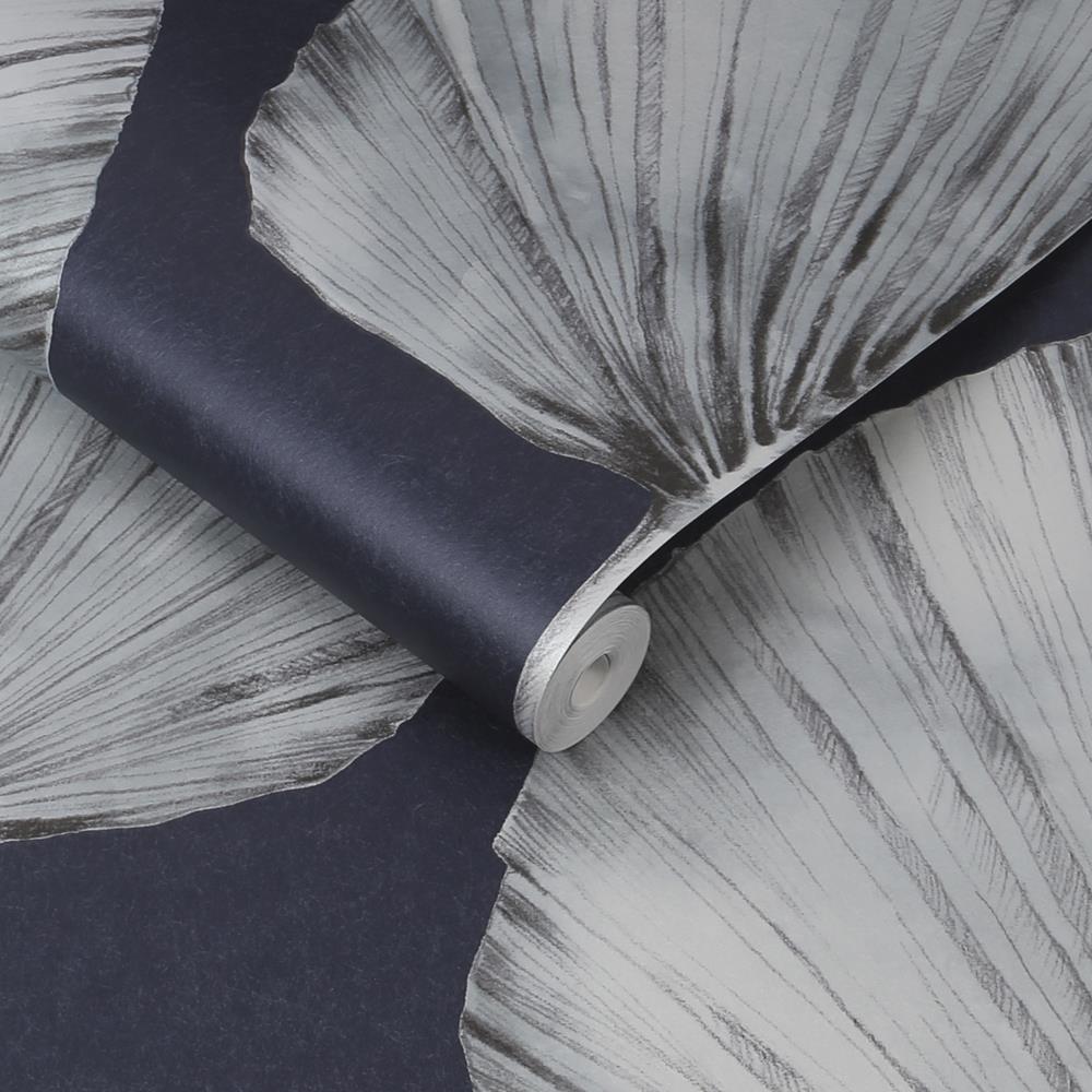 Graham & Brown vliesbehang Palm Fan Navy blauw