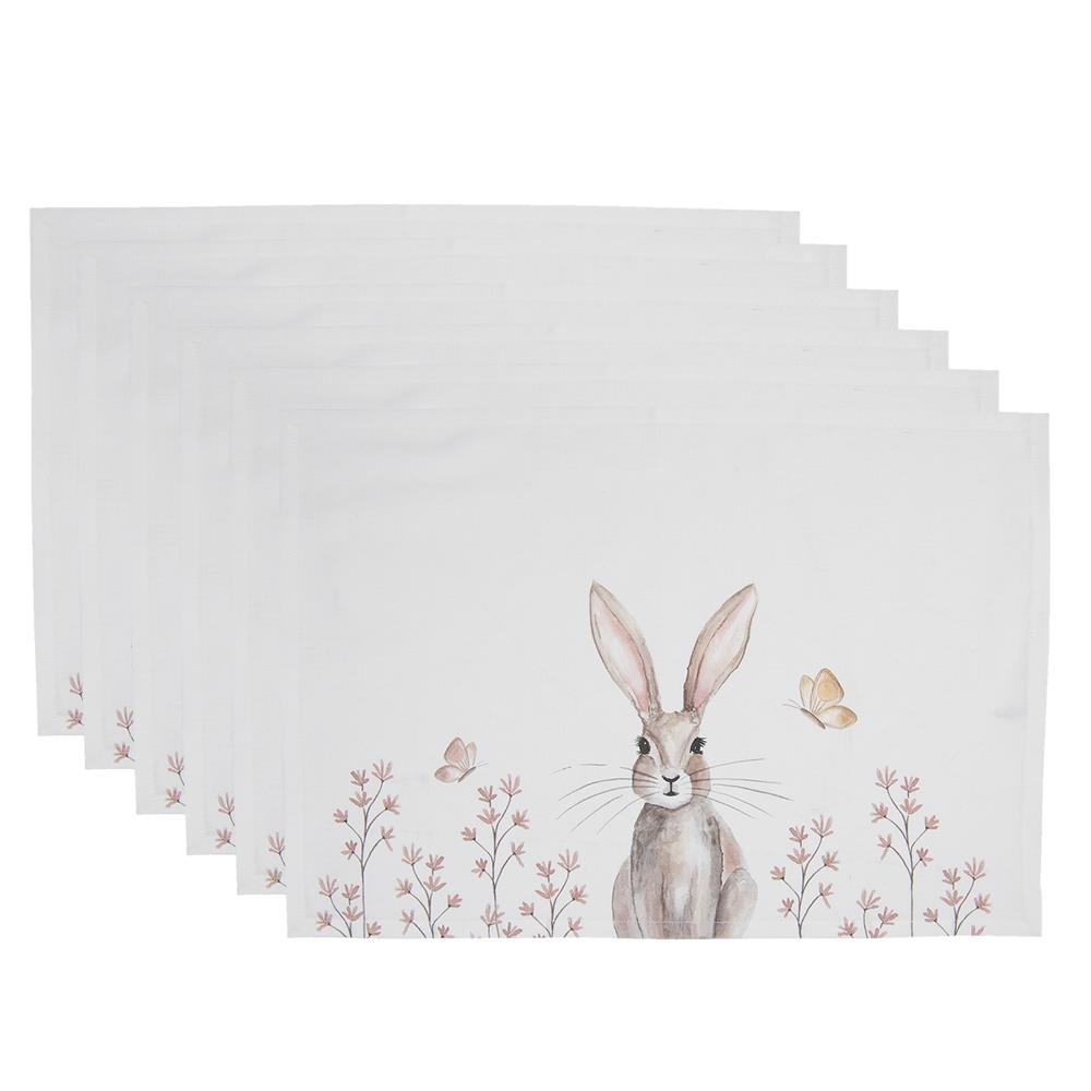 Clayre & Eef Placemats Set van 6  48x33 cm Wit Bruin Katoen Rechthoek