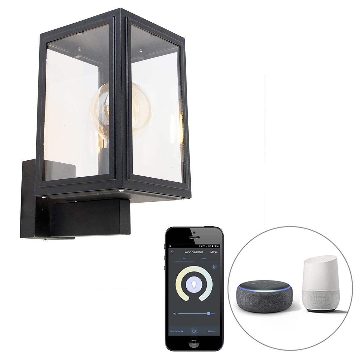 QAZQA Smart landelijke wandlamp zwart incl. Wifi G95 - Sutton Up