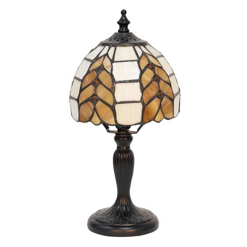 Clayre & Eef Tiffany Tafellamp  Ø 14x29 cm  Beige Wit Glas Tiffany