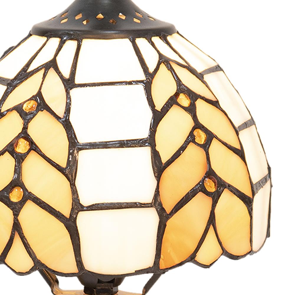 Clayre & Eef Tiffany Tafellamp  Ø 14x29 cm  Beige Wit Glas Tiffany