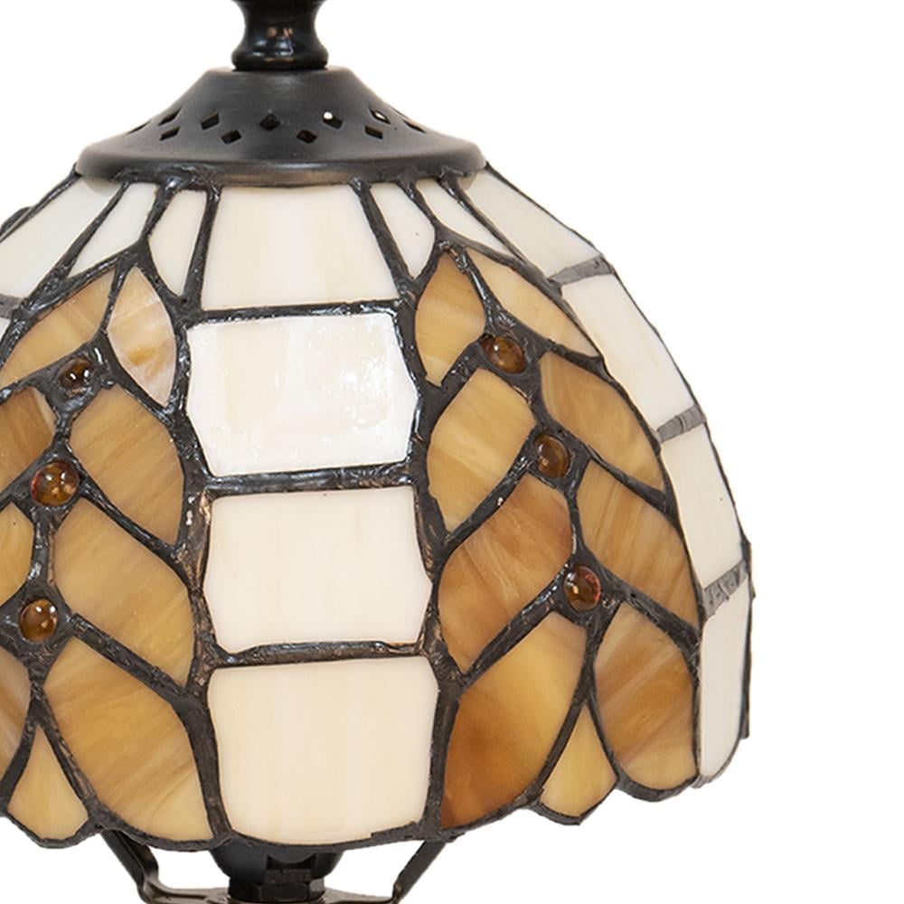 Clayre & Eef Tiffany Tafellamp  Ø 14x29 cm  Beige Wit Glas Tiffany