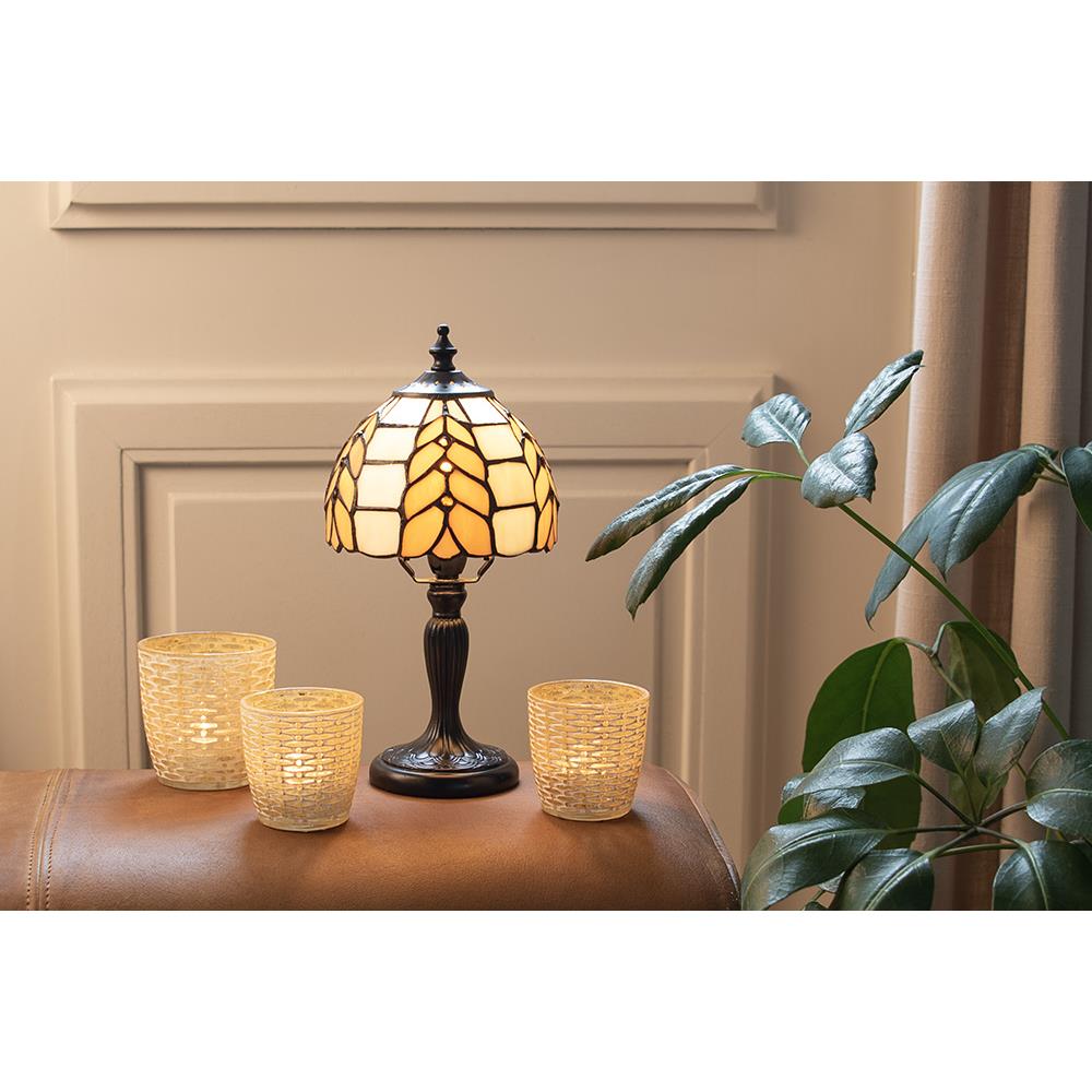 Clayre & Eef Tiffany Tafellamp  Ø 14x29 cm  Beige Wit Glas Tiffany