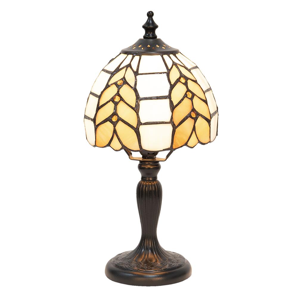 Clayre & Eef Tiffany Tafellamp  Ø 14x29 cm  Beige Wit Glas Tiffany