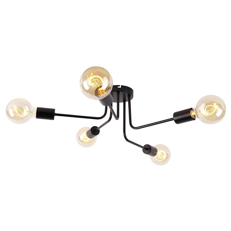 QAZQA Design plafondlamp zwart 5-lichts - Facile