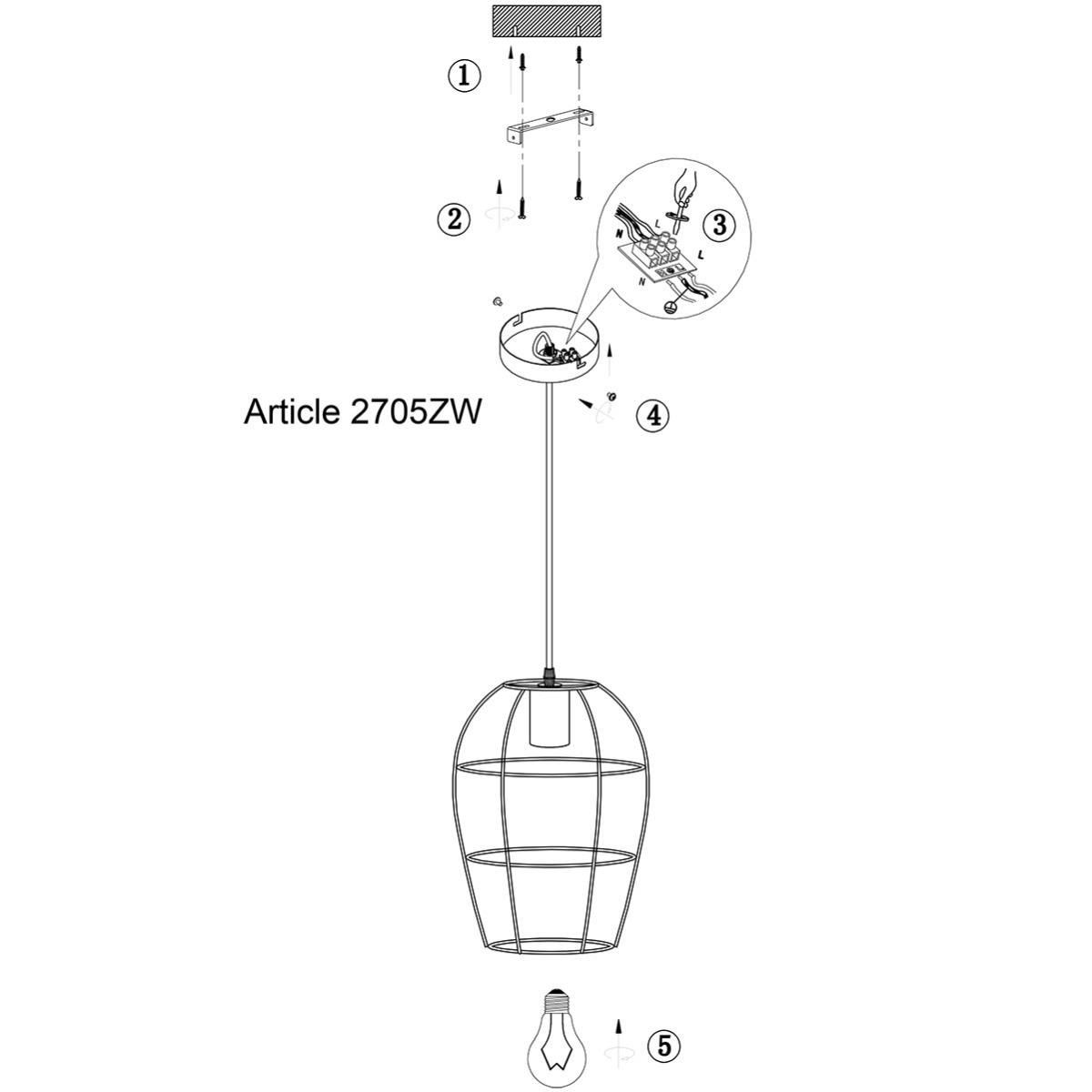 Mexlite - hanglamp - Minimalics - zwart - metaal - Ø 15cm - E27 - 2705ZW