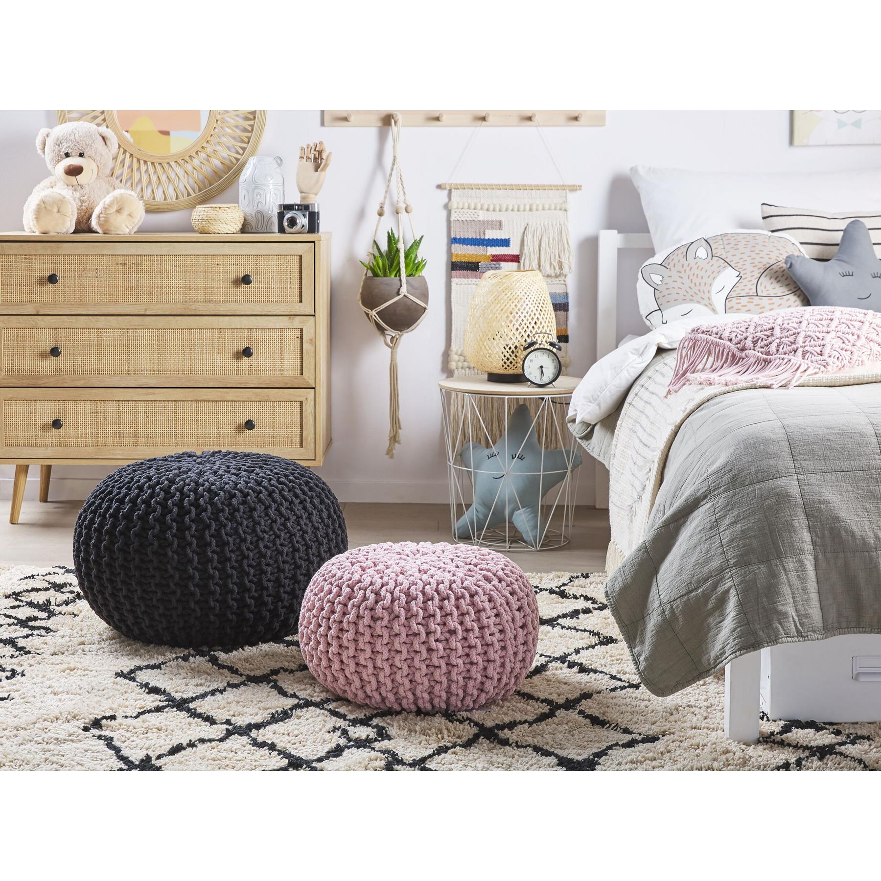 Beliani - CONRAD - Poef - Zwart - 50 cm - Katoen