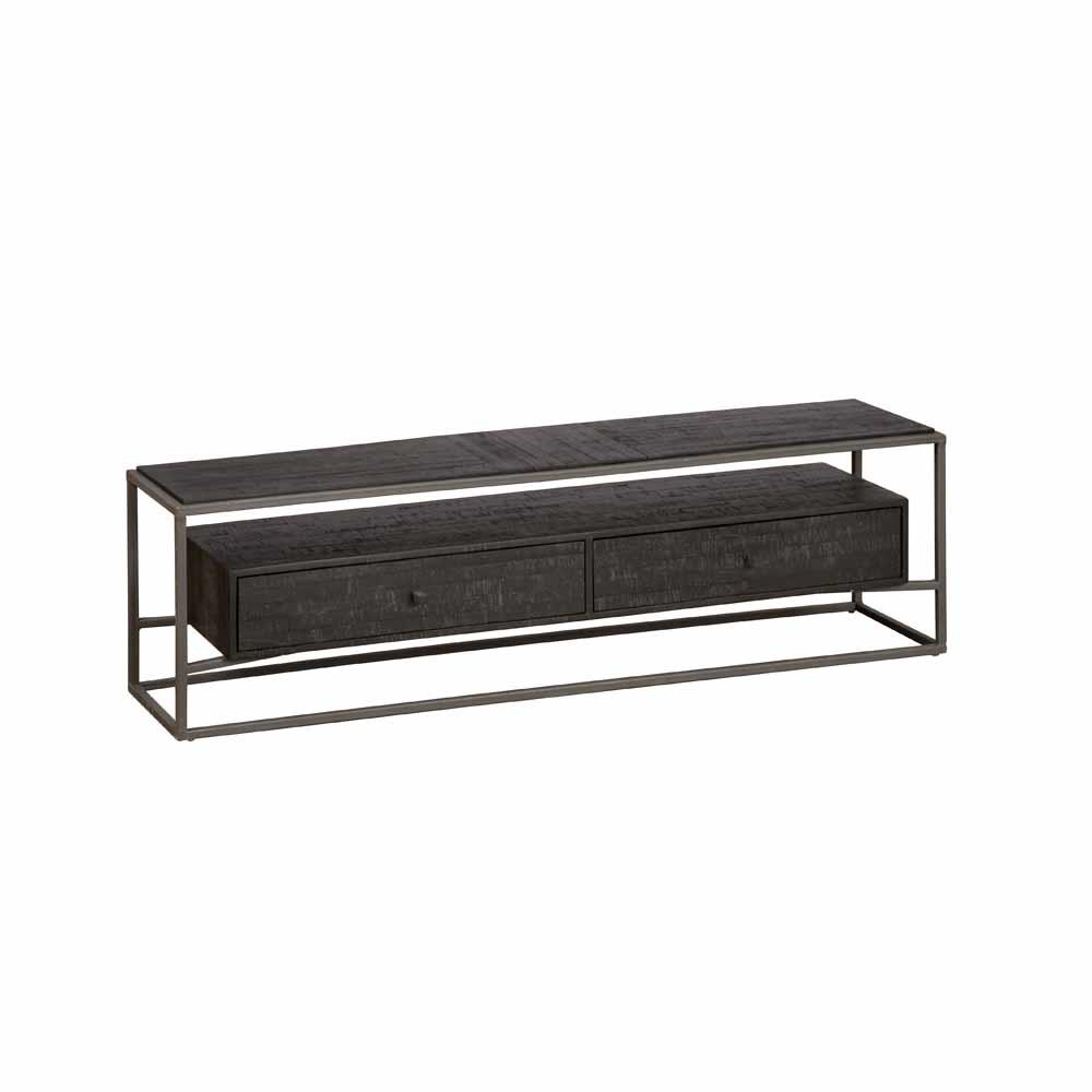 Tower Living | Cascia TV meubel met 2 lades | Gerecycled Teak | Zwart