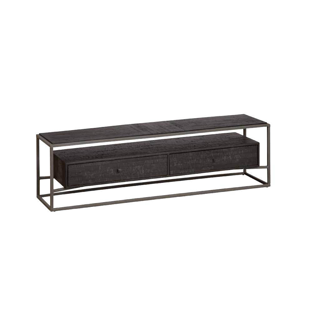 Tower Living | Cascia TV meubel met 2 lades | Gerecycled Teak | Zwart