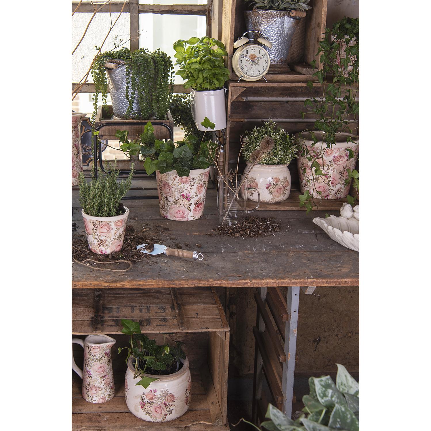 Clayre & Eef Bloempot  Ø 14x12 cm Roze Beige Keramiek Rond Bloemen