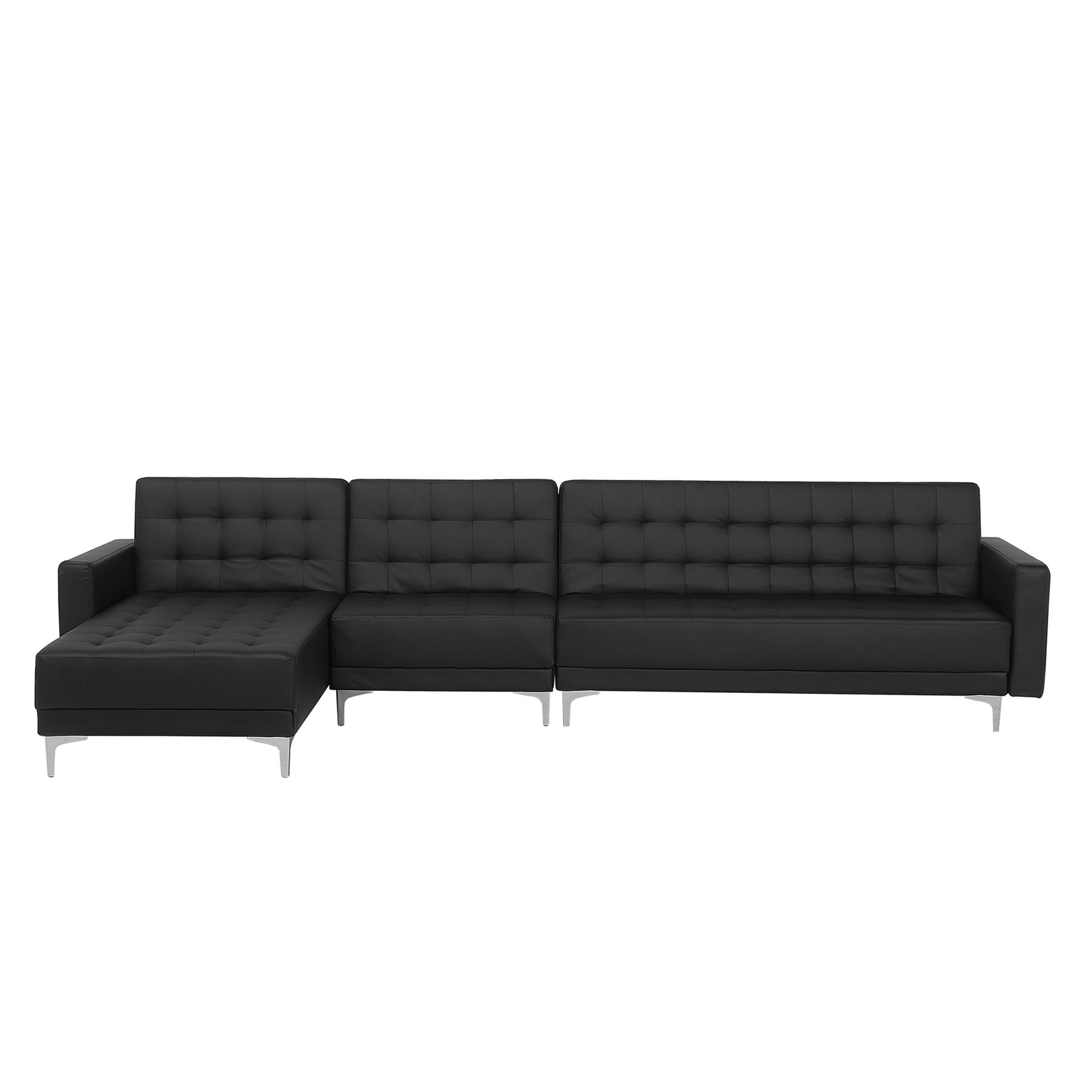 Beliani-ABERDEEN-Hoekslaapbank-Zwart-Rechterzijde-347 cm-Kunstleer