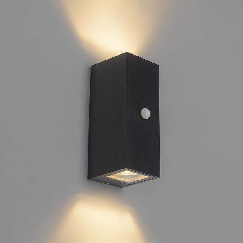 QAZQA Wandlamp zwart 2-lichts IP44 met bewegingssensor - Baleno