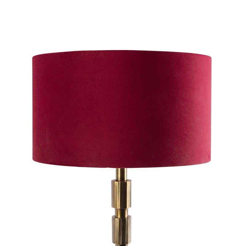 QAZQA Art Deco tafellamp brons 35 cm velours kap rood - Torre