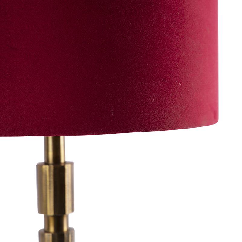 QAZQA Art Deco tafellamp brons 35 cm velours kap rood - Torre