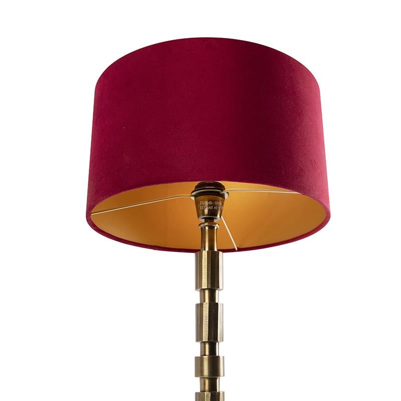 QAZQA Art Deco tafellamp brons 35 cm velours kap rood - Torre