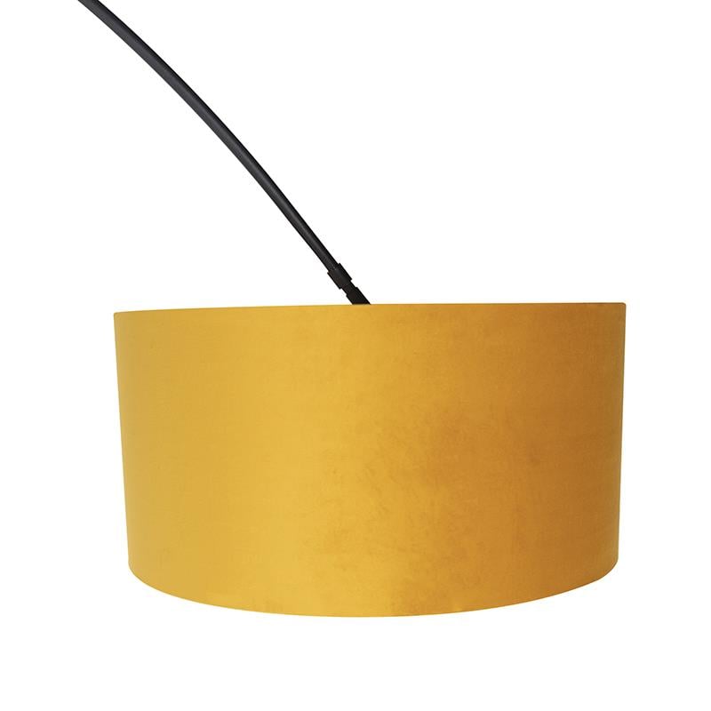 QAZQA Booglamp zwart met velours kap okergeel met goud 50 cm - XXL