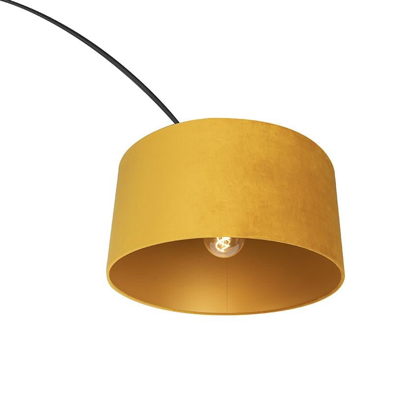 QAZQA Booglamp zwart met velours kap okergeel met goud 50 cm - XXL