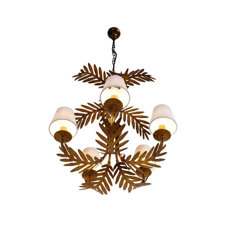 QAZQA kroonluchter goud met met linen klemkappen wit 5-lichts -
