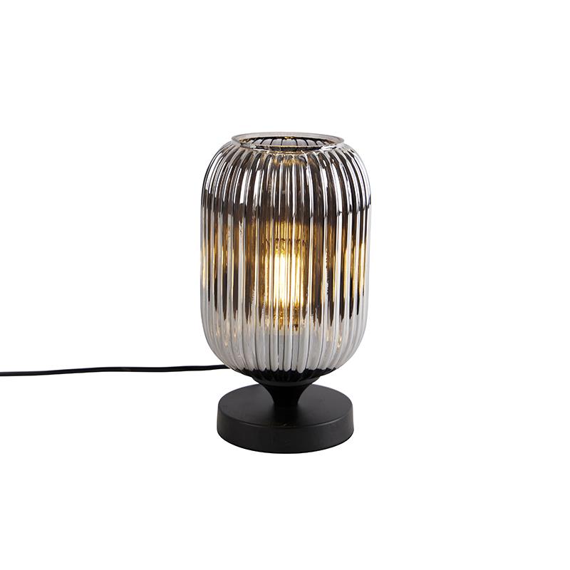 QAZQA Art Deco tafellamp zwart met smoke glas - Banci