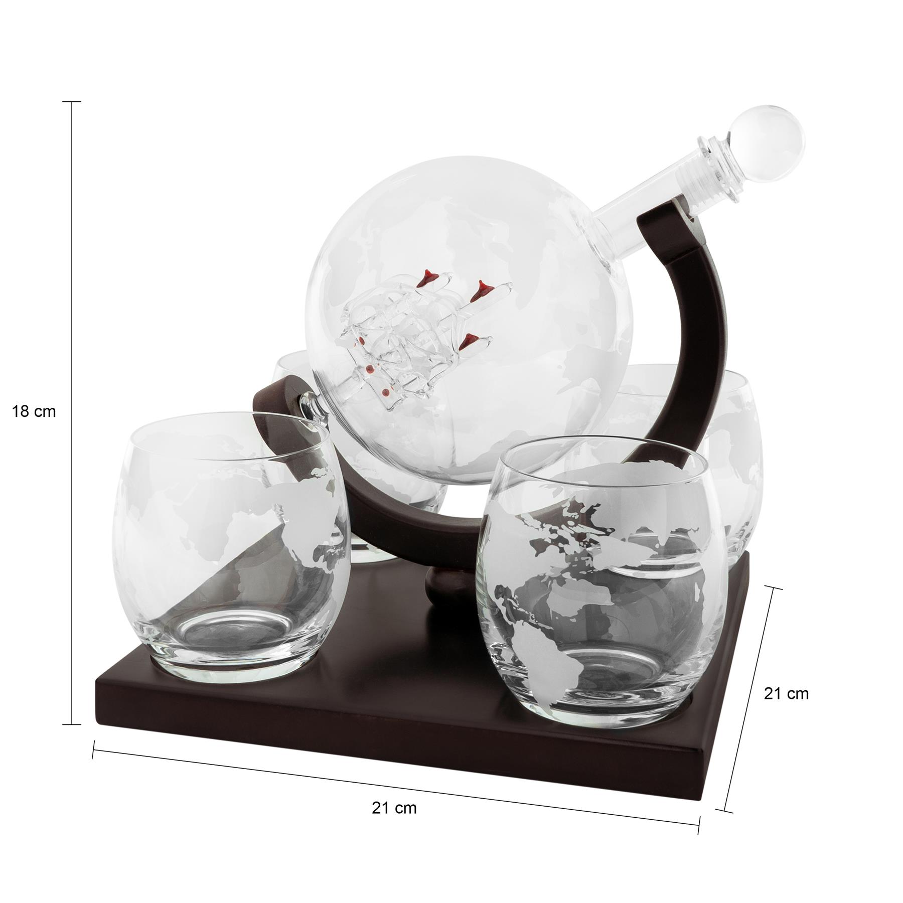Aretica Luxe Whiskey Karaf wereldbol met 4 glazen