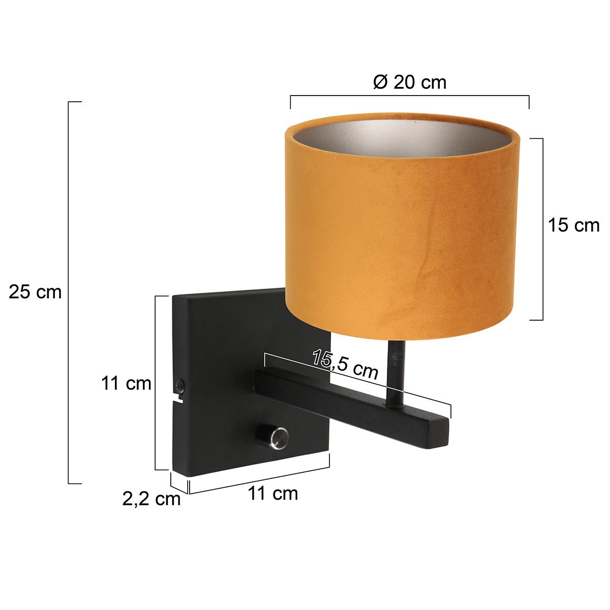Steinhauer - wandlamp - Stang - zwart - metaal velours stof - bedlampje - E27 - 8176ZW