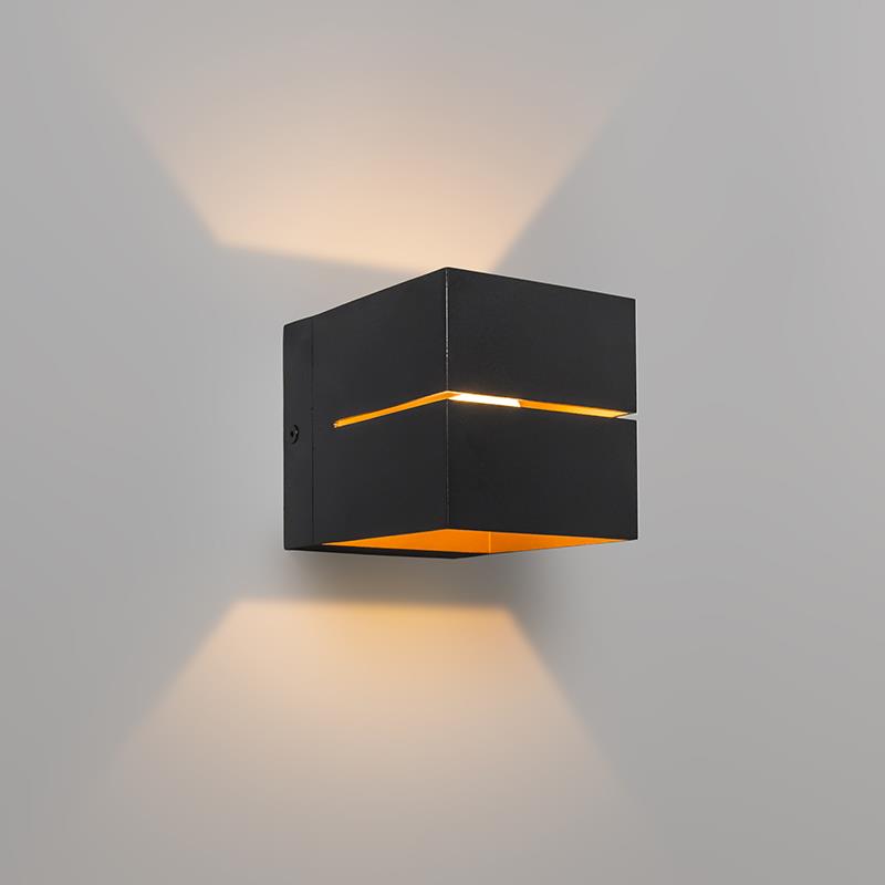 QAZQA Moderne wandlamp zwart met goud 9,7 cm - Transfer Groove