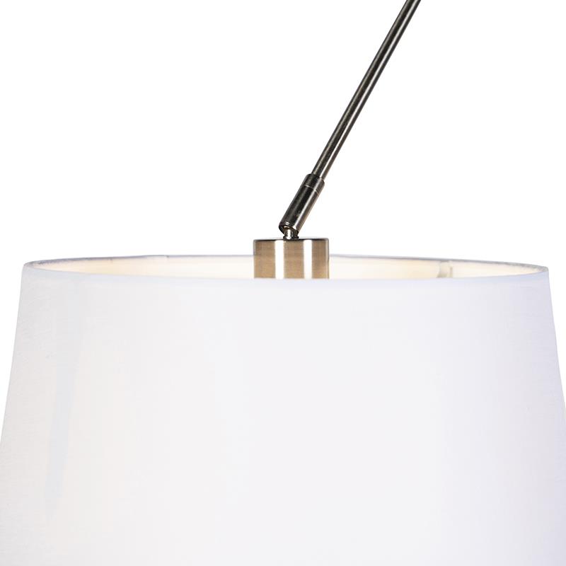 QAZQA Hanglamp staal met linnen kappen wit 35 cm 2-lichts - Blitz