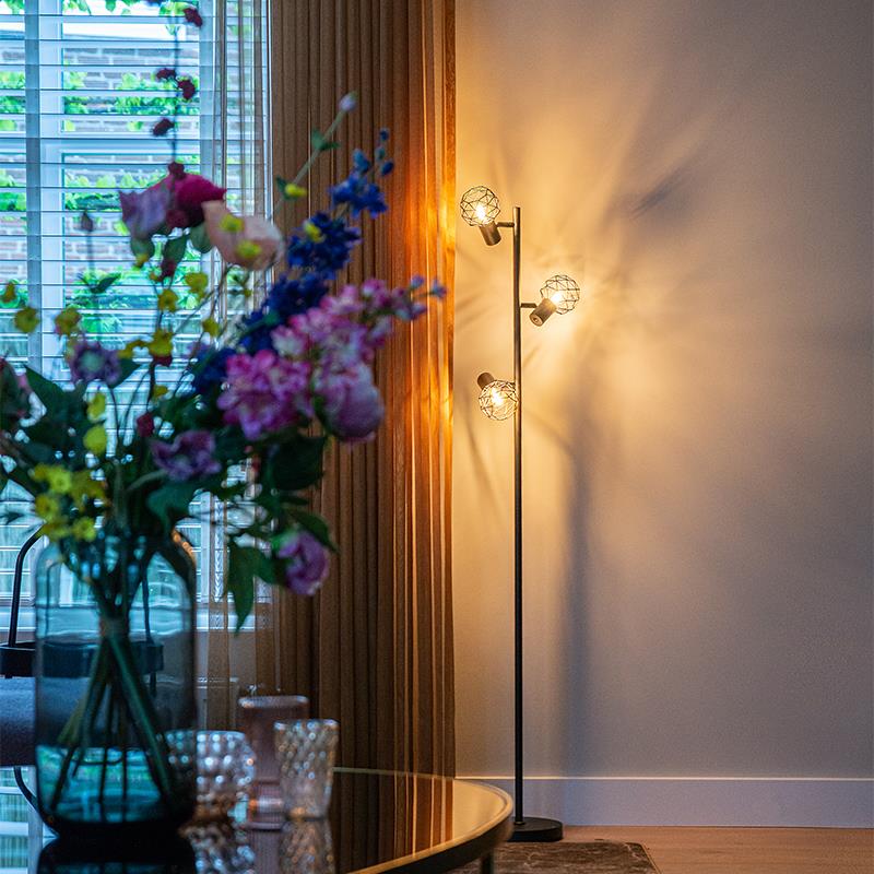 QAZQA Design vloerlamp zwart 3-lichts verstelbaar - Mesh