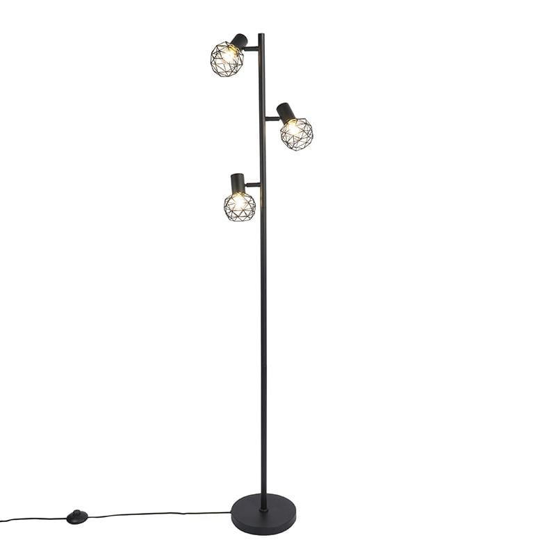 QAZQA Design vloerlamp zwart 3-lichts verstelbaar - Mesh