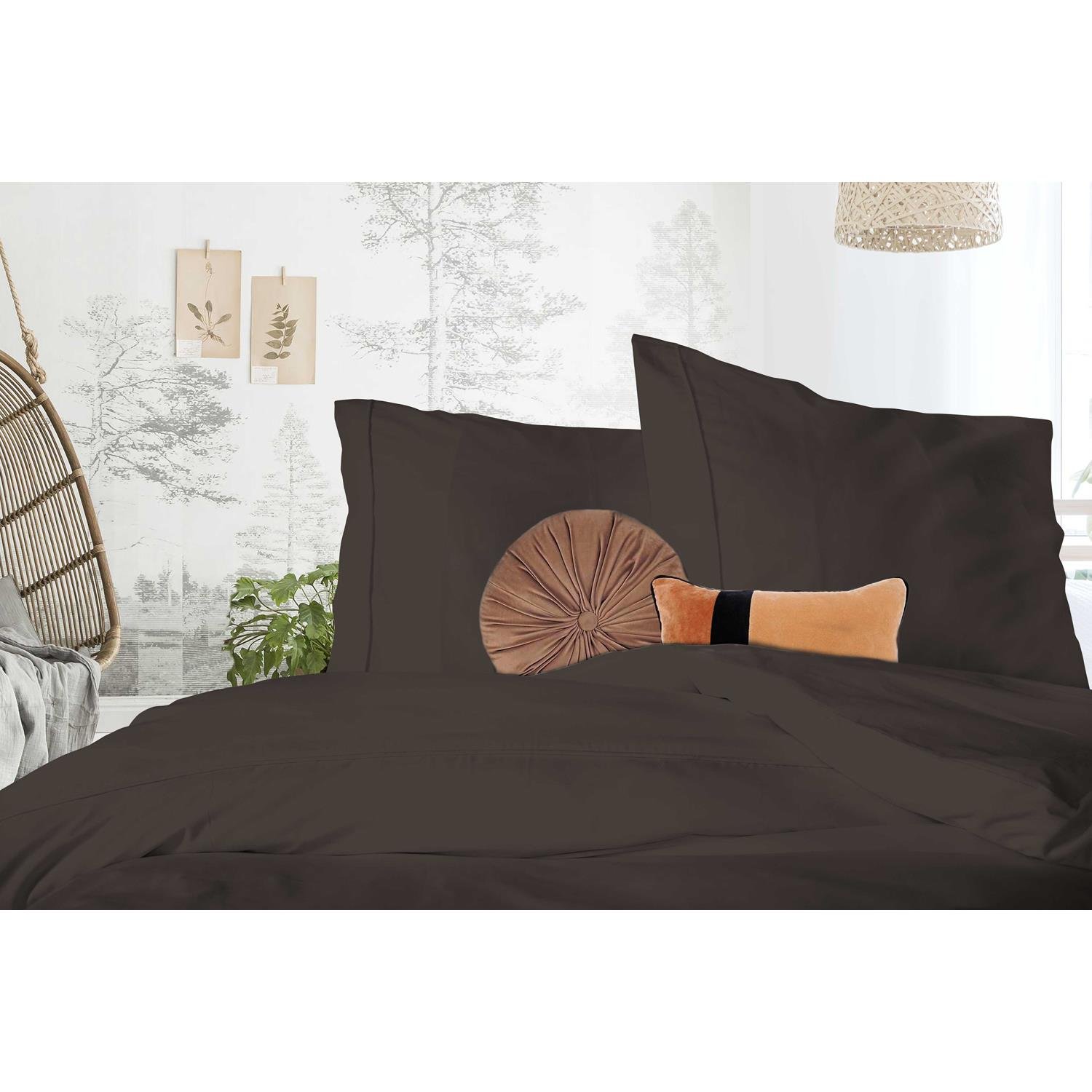 Elegance Dekbedovertrek Uni Percal Katoen Met Bies brown