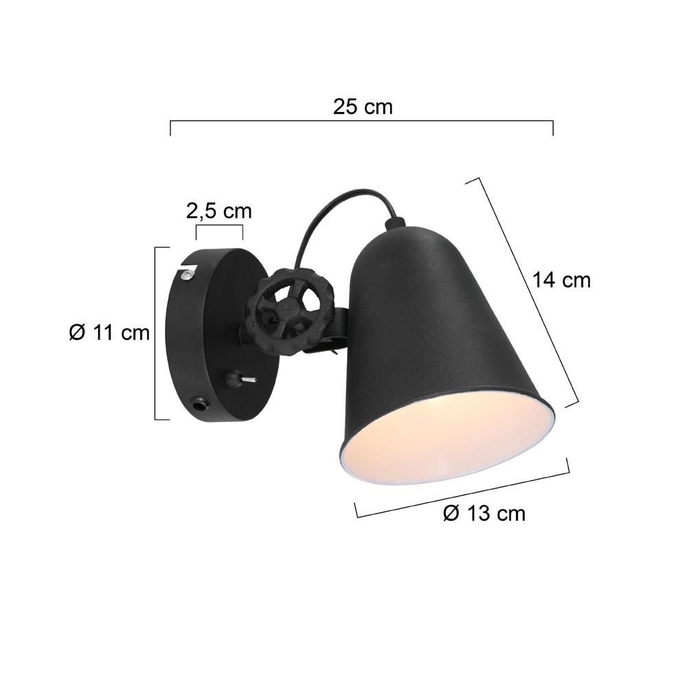 Anne Lighting - wandlamp - Dolphin - zwart - metaal - opbouwspot - E27 - 1323ZW