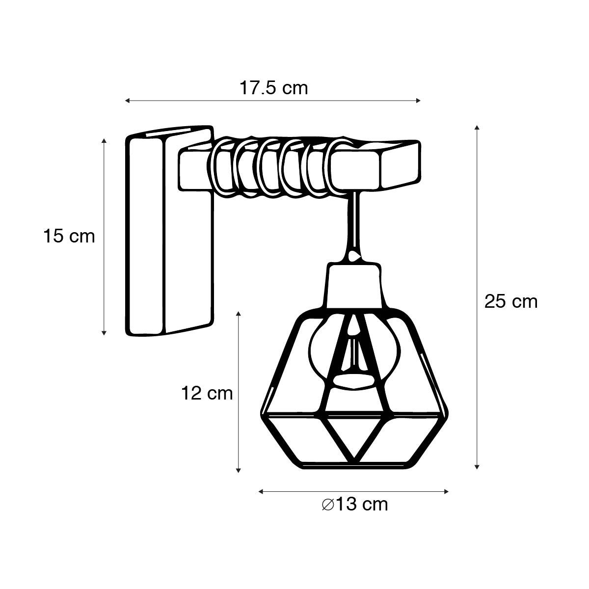 QAZQA Landelijke wandlamp zwart met hout - Chon
