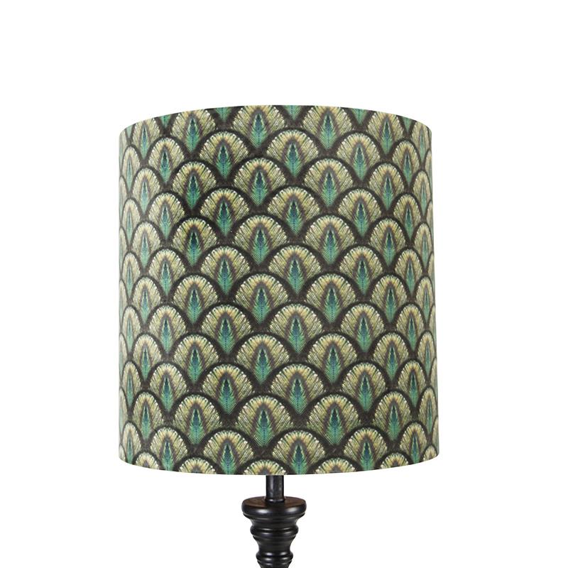 QAZQA Klassieke vloerlamp zwart met kap pauw dessin 40 cm - Classico