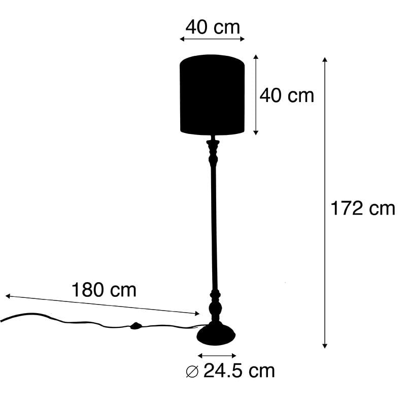 QAZQA Klassieke vloerlamp zwart met kap pauw dessin 40 cm - Classico