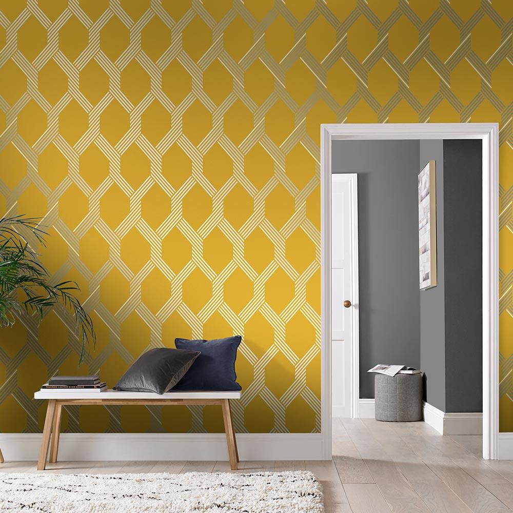 Graham & Brown - Vliesbehang - Vector Lemon Silver - 10mx52cm